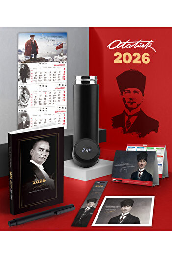 Halk Kitabevi 2026 Дневник на Ататюрк Гази Паша - Календар за стена Sakarya - Метална ролкова химикалка и термос с изолация