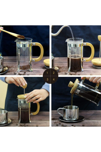 URZ GRUP 600 ml Glass French Press with Wooden Detail