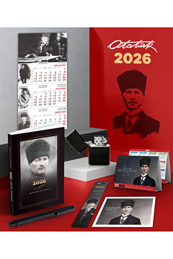 Halk Kitabevi 2026 Дневник на командир Ататюрк - Подпис на стенен календар - Метална ролкова химикалка и бензинова запалка