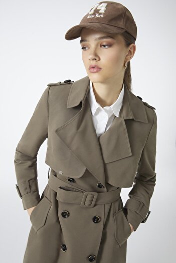 Zühre Jacket Collar Sleeve Detailed Khaki Trench Coat 12667