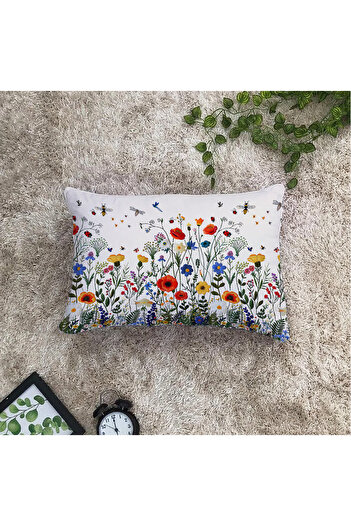 Filamente Double Sided Digital Printing Throw Pillow Cover Embroidery Look Floral Pattern