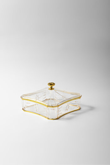 Bin Shihoun Plain gold transparent square acrylic tray with lid, medium