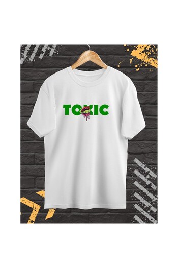 OEM Men's T-Shirt with Front-Back Print, Toxic, Cotton, White, S INTL