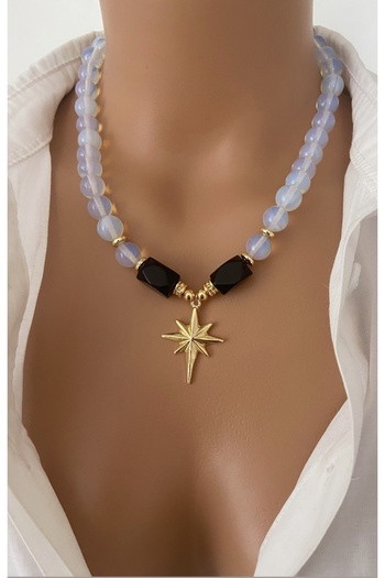 TARZ-I TAKI Natural Stone Transparent White Opal Stone 10 mm Polar Star Design Pendant Gift Special Day