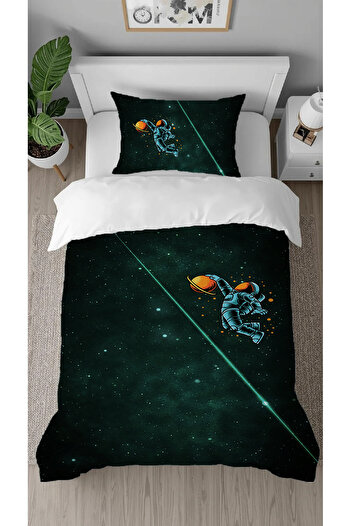 GREENDECOR Astronaut Space Planet Patterned Digital Printed Special Design Single Duvet Cover Set Without Sheets