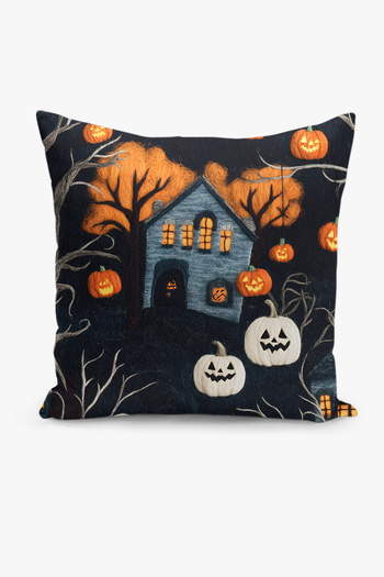 Filamente Double-Sided Digital Print Throw Pillow Cover with Felt Craft Look - Halloween Patterned