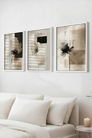 Wooden Factory Framed Modern Abstract Floral Patterned 3-Piece Painting Set