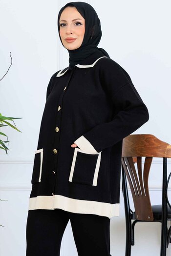 benguen Buttoned Line Detailed Knitwear Set S1043 Black