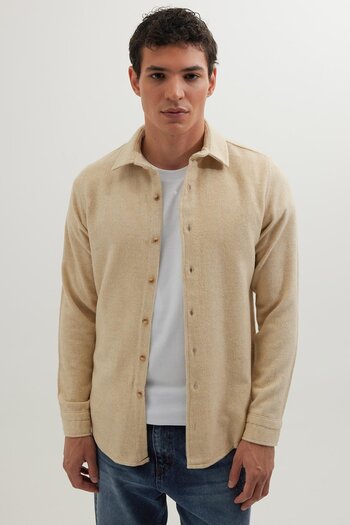 Tudors Men's Slim Fit Slim-Fitting Long-Sleeved Solid Winter Lumberjack Light Beige Shirt