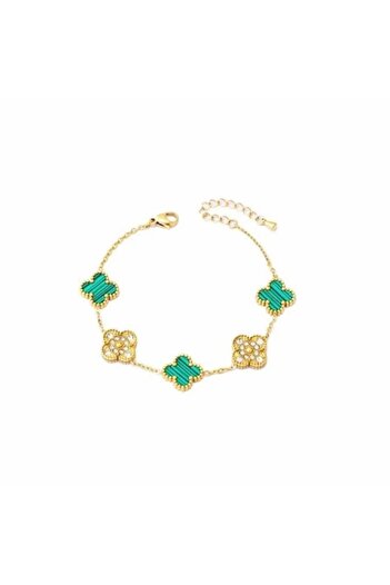 Tessero Women's Bracelet, Clover Design, Zircon Stones, Gold Plated 18K, Tessero, Green