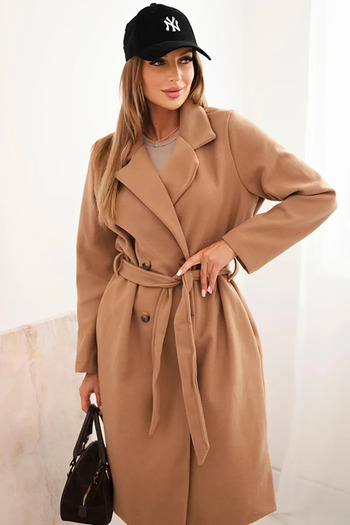 UniqueStore.ro Long beige coat with classic cut and drawstring