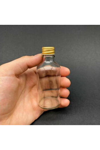 makrobay 50ml Clear Glass Shot Bottle – Gold Metal Cap, with Funnel Gift, Multi-Purpose Fragrance Ornament Bottle 12 Pieces