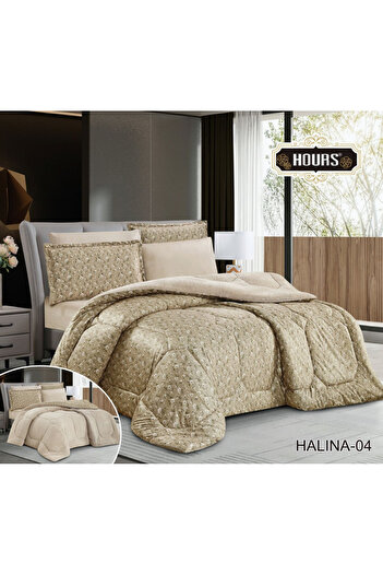 HOURS Horse Winter Bedspread, Fur and Velvet, Heavy Fill, Suitable for Double Bed Size 200x200 cm, 6 Pieces, 290 Stitches