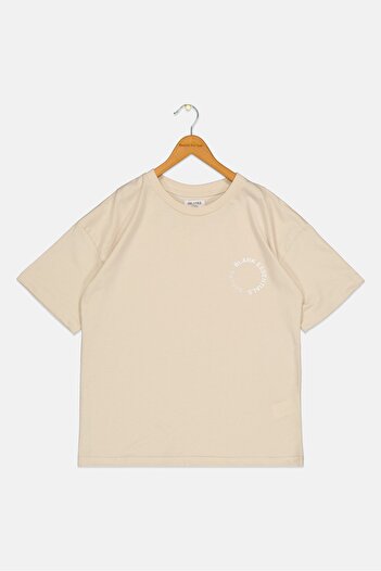 BLANK ESSENTIALS Kids Boy Short Sleeve Brand Logo T-shirt, Beige