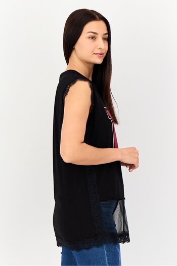 My Twin Women Crew Neck Sleeveless Textured Tank Top, Black