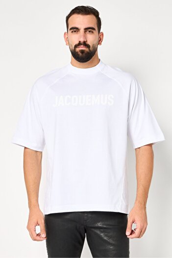 JACQUEMUS Men Crew Neck Short Sleeve Brand Logo T-Shirt, White