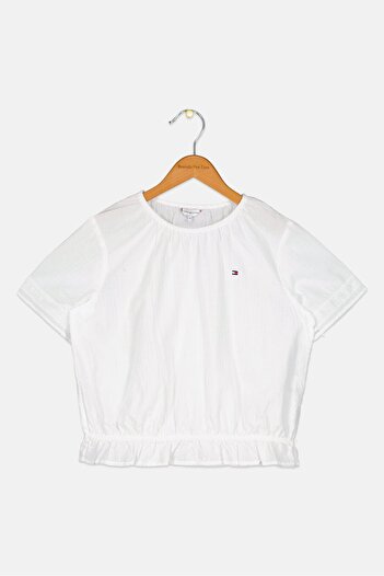 Tommy Hilfiger Kids Girl Embroidered Logo Short Sleeve Top, White