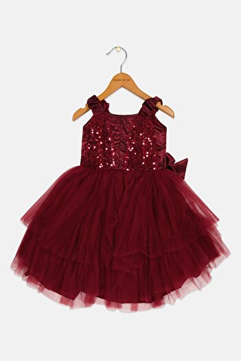Willow & Whistle Kids Girl Sequin Ruffle Dress, Maroon