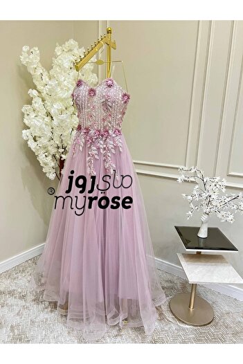 MYROSE SA Pink evening dress with roses