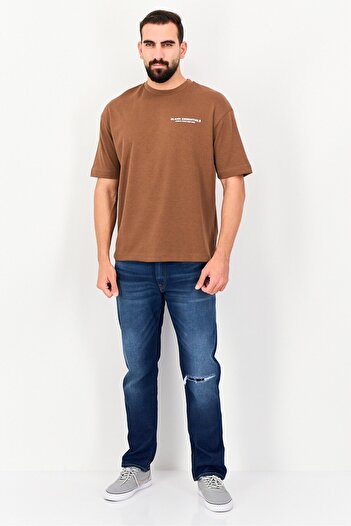 BLANK ESSENTIALS Men Crew Neck Short Sleeve Graphic Print T-Shirt, Brown