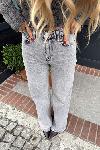 Sue Store Gray Wash High Waist Wide Leg Jeans