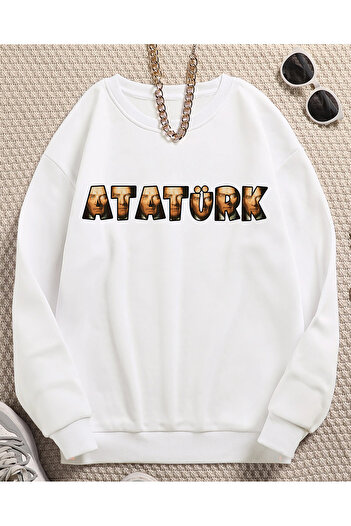 SUNFREE Ataturk Printed Oversize Circular Neck Ribbed Sweatshirt