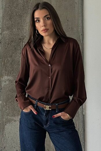 VAGGON Oversize Basic Satin Shirt