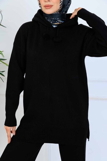 benguen Hooded Knitwear Set S1079 Black