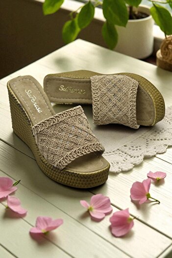 ISPARTALILAR 2503 10.5 cm Wedge Heels Women's Slippers Shoes Wedding Engagement Evening Dress Women's Shoes