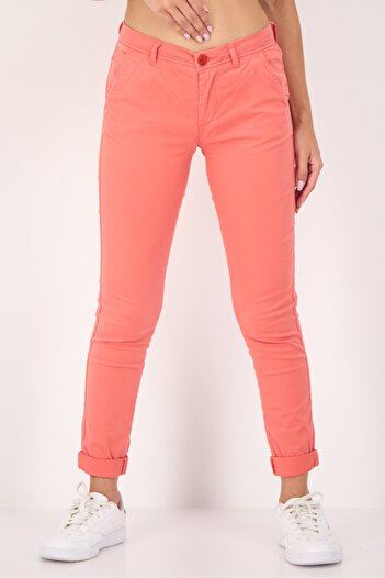 Reiko Women Regular Fit Solid Chino Pants, Coral