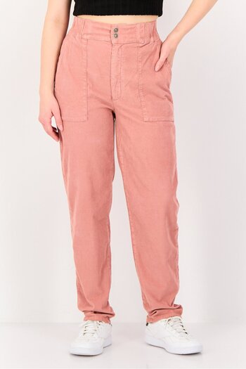 Reiko Women Regular Fit Ribbed Straight Leg Pants, Pink