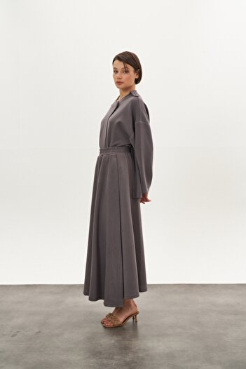 Mevra Double-Breasted Modal Skirt Jacket Bottom Top Set Gray
