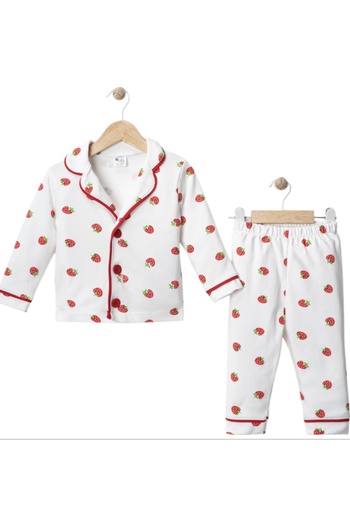 elisababym %100 Pamuklu Çilek Desenli Uzun Kollu Kız / Erkek Bebek Pijama Takımı – Mevsimlik, Rahat ve Şık 🍓
