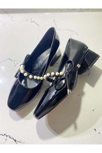 KS KADİR SARAÇ Stylish Babet Shoes with Pearl Bead Detail and Ribbon