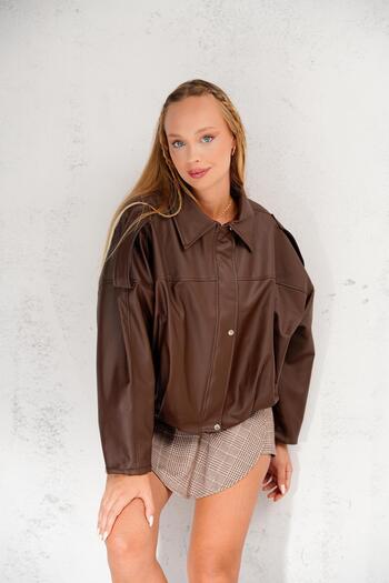 b buhari bykoc New Season Bomber Leather Jacket with Epaulet Detail