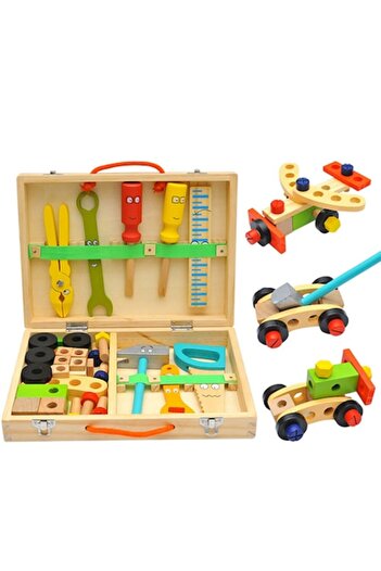 B4U Educational Toy Wooden Carpentry Set - Montessori, Multicolor