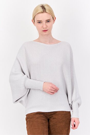 PİNK ROSE Women Boat Neck Knitted Cropped Sweater, Grey