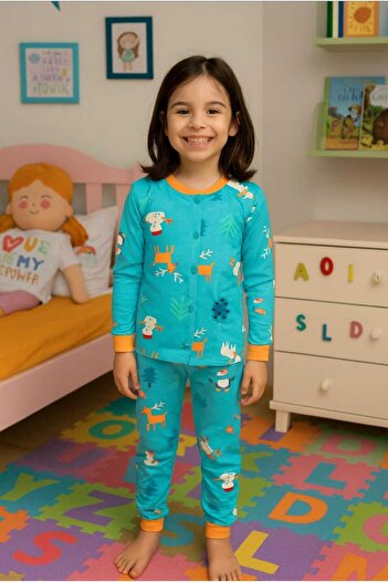 MİLAYS LİFE HOME COLLECTİON SET DE PIJAMĂ COLORATĂ 100% BUMBAC CU IMPRIMARE CU CARACTERE PENTRU FĂRĂI, CU CAPĂTĂ.