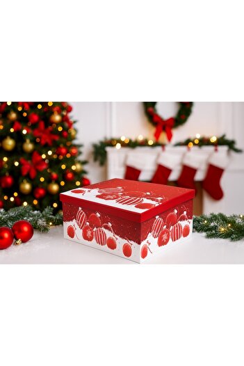 OEM Christmas Gift Box, Red Bauble Design, Red Interior, 25 x 18 x 10.5 cm, Red/White