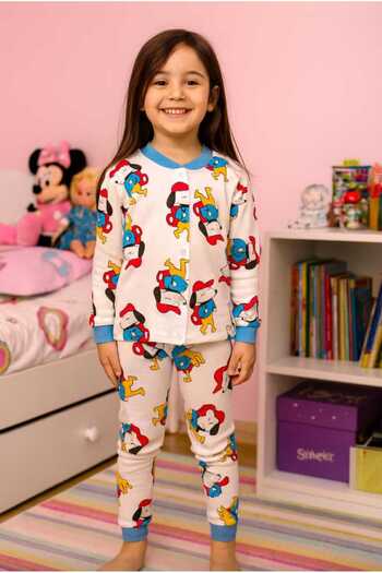 MİLAYS LİFE HOME COLLECTİON Girls' Character Printed Snap-On 100% Cotton Colorful Pajama Set