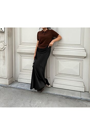 Basko fashion Women's Black Satin Maxi Skirt