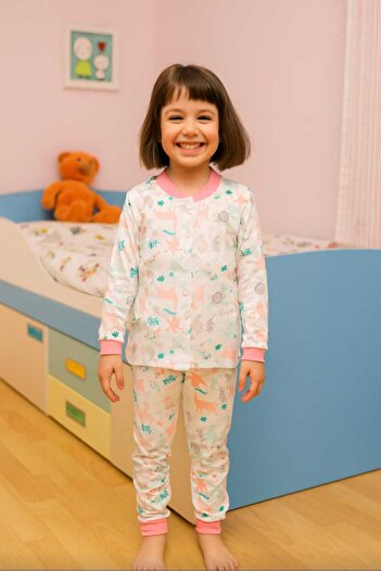 MİLAYS LİFE HOME COLLECTİON Girls' Character Printed Snap-On 100% Cotton Colorful Pajama Set