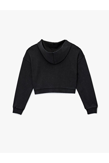 Koton Comfortable Fit Kangaroo Pocket Zippered Washable Hooded Crop Sweatshirt