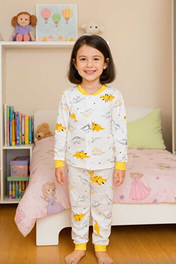 MİLAYS LİFE HOME COLLECTİON Girls' Character Printed Snap-On 100% Cotton Colorful Pajama Set