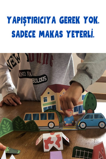 Organik Yolda Kağıttan 3 Boyutlu Şehir Yapıyoruz Şablonu, A4 Boyutta Kalın ve Sert Kağıt.