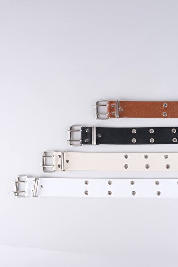 Zoula Women's Eyelet Detailed Square Roller Buckle Belt, Dress Belt, Waist Belt, Jean Belt, Unisex Belt