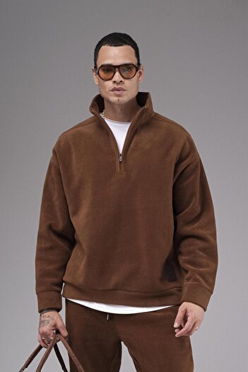 king brich Oversize Fit Collar Zippered Fleece Bottom and Top Set