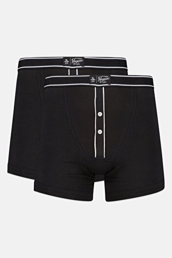 Original Penguin Men 2 Pack Brand Logo Boxer Briefs, Black