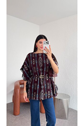 HAZELANNA Belted Ethnic Poncho