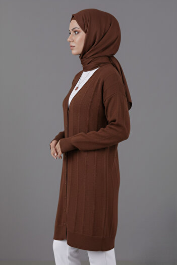 hayal giyim Women's Trend Thin Textured V-Neck Without Pockets Popular Long Cardigan